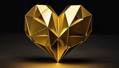 Fotobehang Origami heart of metallic golden cardboard on dark background © Ester