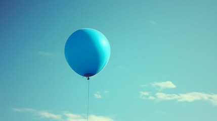 Fototapeta premium Single Turquoise Balloon Soaring in the Clear Blue Sky