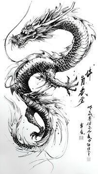 Cool Dragon Sketch With Decorative Texts