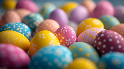 Fototapeta na wymiar closeup view of colorful Easter eggs background