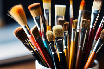 Fototapeta premium Close-up of artist's paintbrushes
