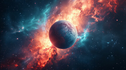 Deep space planet awesome science fiction wallpaper, cosmic landscape - obrazy, fototapety, plakaty