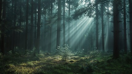 photorealistic monochrome or uniform visual theme image of a forest. versatile background, with text, for websites, featured images on blogs, and in printed shape - obrazy, fototapety, plakaty