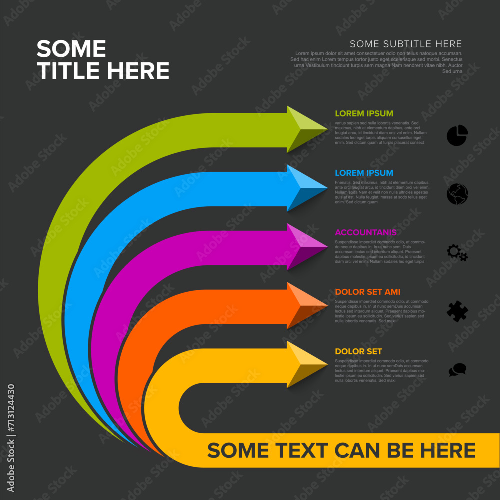 Poster simple dark infographic with title and five smaller element option items