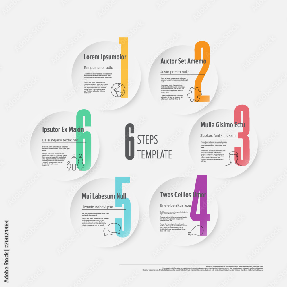 Poster six circle steps in cycle progress template on light background