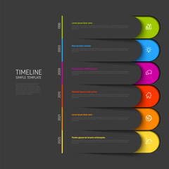 Simple dark vertical infographic timeline template made from white rounded paper stripes on one side