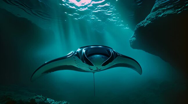 Large stingray swimming underwater 