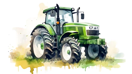 Deurstickers Watercolor green tractor © franklin