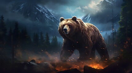Ethereal Grizzly: Explore magical scenes of a North American forest with a mystical grizzly bear. Uncover enchanting moments on Adobe Stock