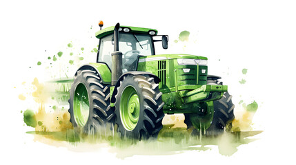 Watercolor green tractor