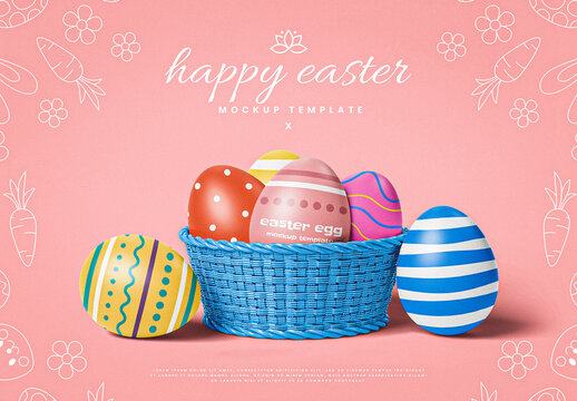Happy Easter Mockup with Colorful Eggs
