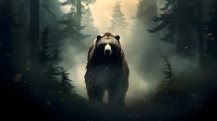 Ethereal Grizzly: Explore magical scenes of a North American forest with a mystical grizzly bear. Uncover enchanting moments on Adobe Stock