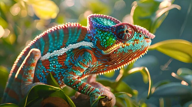 Chameleon in forest on tree branch