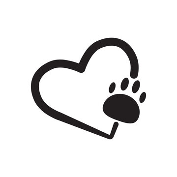 Heart with paw. Paw icon vector illustration. Paw print sign and symbol. Dog or cat paw