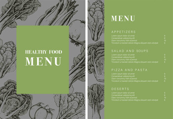 Healthy Food restaurant menu. Vegetarian menu design with vegan meals. Flyer template. Fast Food, Healthy Food, Flyer Design, Simple, Minimalist.