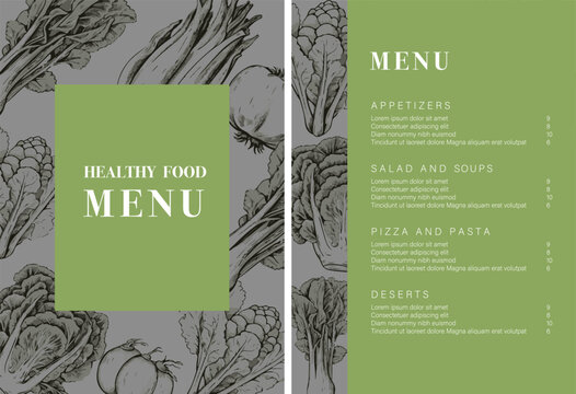 Healthy Food restaurant menu. Vegetarian menu design with vegan meals. Flyer template. Fast Food, Healthy Food, Flyer Design, Simple, Minimalist.