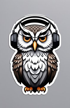 Cute Owl Cartoon: Minimalist Sticker on background