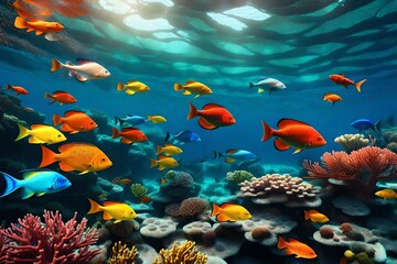 Fototapeta na wymiar coral reef and fish in the water Generated with AI.