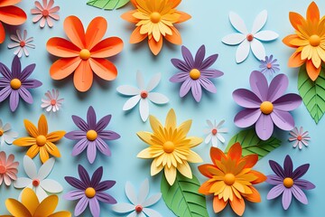 spring flowers origami paper art work illustration