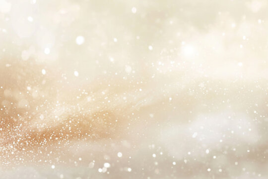 Fototapeta Glimmering golden bokeh on a creamy background, ideal for festive occasions, luxury branding, soft-focus backdrops, or elegant event invitations. Nude gradient.