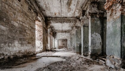 Fototapeta na wymiar old abandoned factory, old abandoned factory wall corridor texture stone building 
