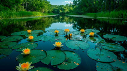 Beautiful water lily flowers in the lake,Thailand.