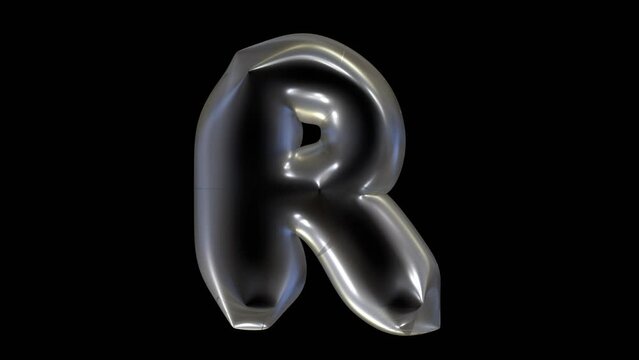 3D balloon alphabet letter r animation isolated on black background