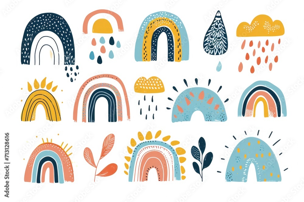 Aufkleber A collection of different types of rainbows and clouds. Versatile image suitable for various uses