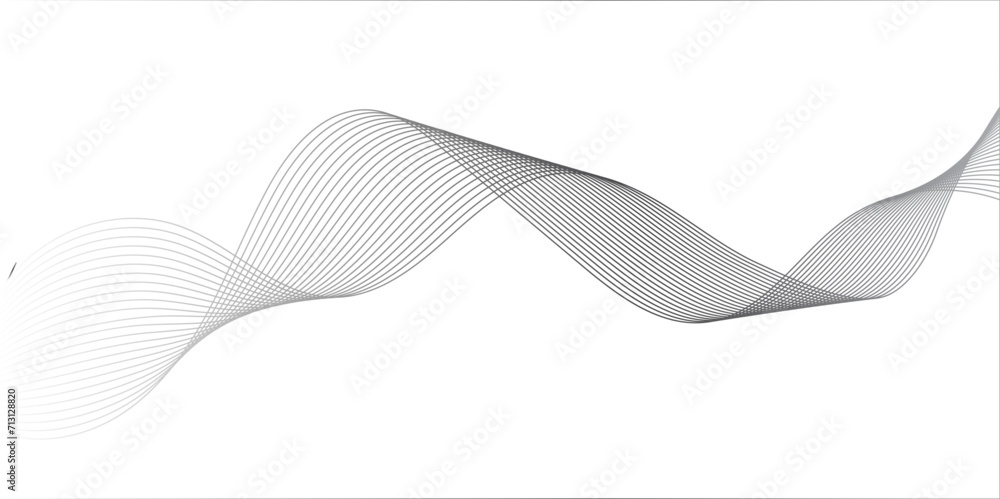 Aufkleber Abstract grey, white smooth element swoosh speed wave modern stream background. Wave with lines created using blend tool. Abstract frequency sound wave lines and twisted curve lines background.
