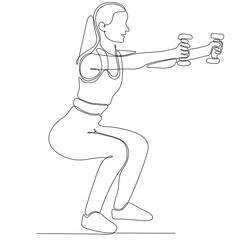 Single continuous line drawing of strong young weightlifting woman preparing for barbell training in gym. Weightlifting workout concept. Trendy one line draw graphic design vector illustration