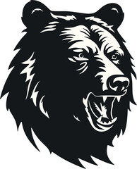 Bear head illustration, logo. Vector drawing of bear on white background