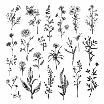 flowers and herbs vector set