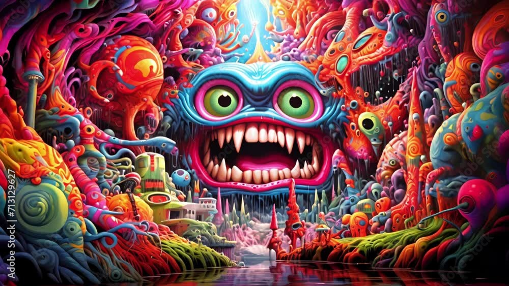 Poster enter a world where reality bends and warps into a psychedelic extravaganza of colors and shapes, cr