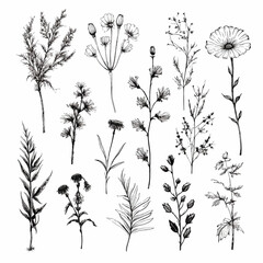flowers and herbs vector set - obrazy, fototapety, plakaty