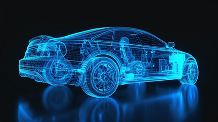 engine 3d xray blue transparent car engine model with glassy sleek look. new generation car model...