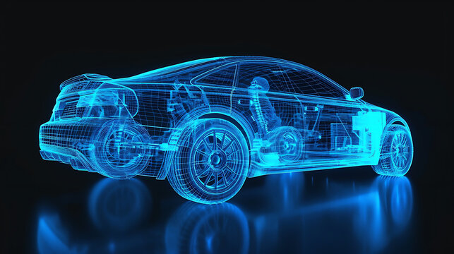 engine 3d xray blue transparent car engine model with glassy sleek look. new generation car model transparent engine, transparent car concept, modern car model, blue prints of car with engine.