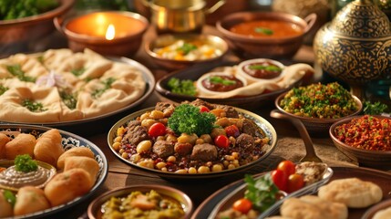 Middle Eastern traditional food during Iftar dinner on Ramadan.