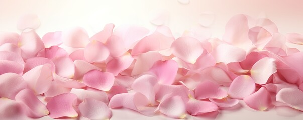 Petals of pink rose spa background. flying petals for romantic banner design