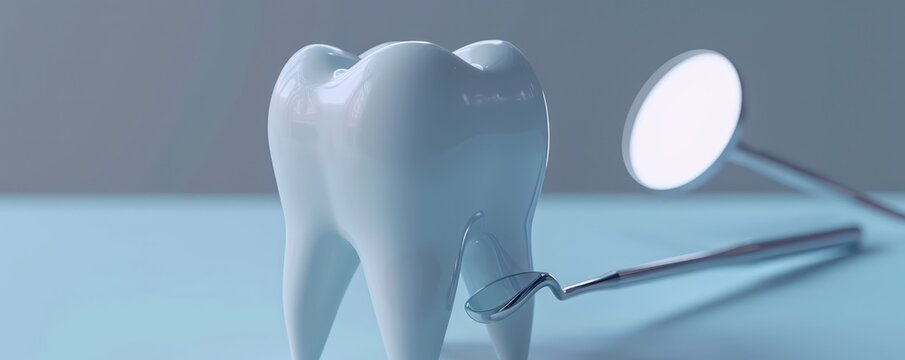 white tooth with dentist mirror and root canal treatment,