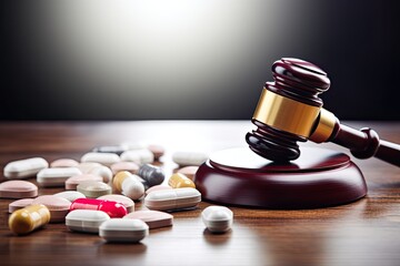 legal gavel and pharmacy pills law concept