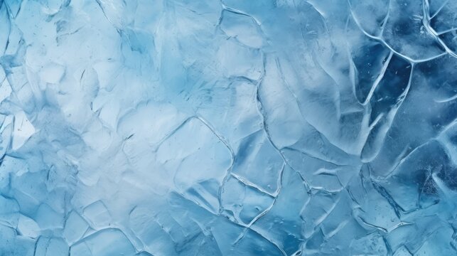 ice texture cracks surface, abstract background winter ice transparent blue. Ice texture background