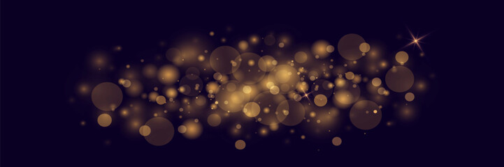 Fototapeta na wymiar Shining bokeh, golden lights of light with flare particles. Christmas background.