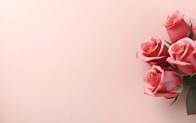 Beautiful bouquet of pink roses on color background, top view