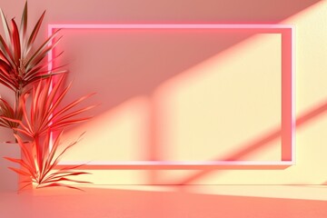 Neon frame on a peach background. Place for text.