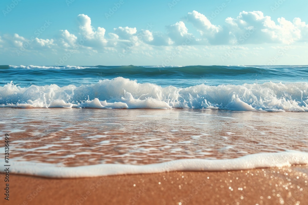 Poster A captivating image of a wave rolling in towards the shore. Perfect for beach and ocean-themed designs