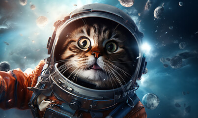 Cat wearing astronaut suit full equipment flying on galaxy AI Image Generative