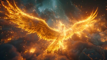 Digital phoenix rising from the ashes of code. - obrazy, fototapety, plakaty