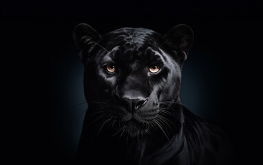 Close up beautiful angry big Black leopard isolated on black background
