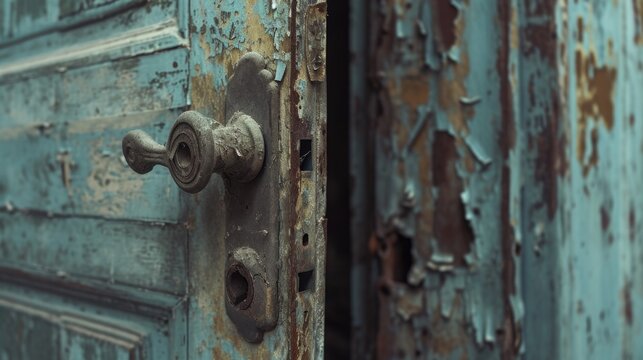 A detailed view of a door handle on a wooden door. Suitable for home improvement or architectural themes