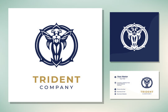 Trident Neptune God Poseidon Triton King Shiva Spear Label logo design